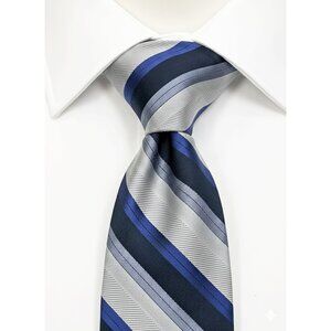 Calvin Klein Slim Silk Blend Tie Blue Grey Silver Striped Professional Wedding